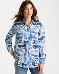 Bondi Blue Cotton Voile Collared Beach Shirt