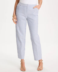 Blue Striped Seersucker Straight Ankle Pants