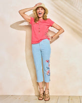 Blue Stripe Girlfriend Slim Striped Capri Jeans