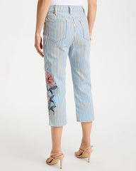 Blue Stripe Girlfriend Slim Striped Capri Jeans
