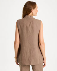 Topaz Smoke Long Linen Sleeveless Vest