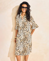 Chocolate Fondant Ponte Knit Flounce Sleeve Dress
