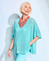 Bondi Blue Lurex Open-Stitch Sweater Poncho