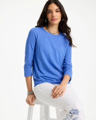 Amparo Blue Cotton Slub 3/4 Sleeve Button Tee
