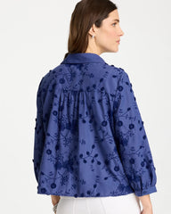 Indigo 3D Floral Embroidered Top