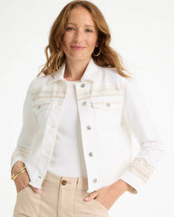 Alabaster Embroidered Cropped Denim Trucker Jacket