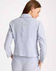 Blue Seersucker Striped Cropped Blazer