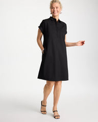 Black Popover Embroidered Poplin Dress