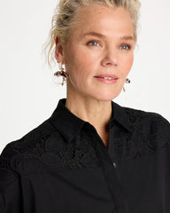 Black Popover Embroidered Poplin Dress