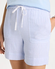 Natural Striped Crinkle Gauze Cotton Shorts