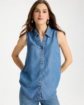 Burano Indigo Tencel Denim Sleeveless Shirt