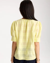 Sage Lime Cotton Plaid Elbow-Sleeve Shirt