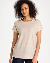 Smokey Taupe Foiled Linen Button Tunic