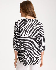 Black Satin Animal Print Tie-Front Top