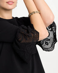 Black Cotton Lace Flutter Sleeve Tee
