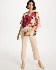 Ecru Boatneck Printed Poncho