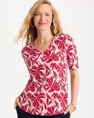 Cherry Lush Printed Cotton Slub V-Neck Tee