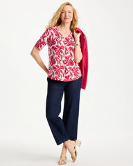 Cherry Lush Printed Cotton Slub V-Neck Tee