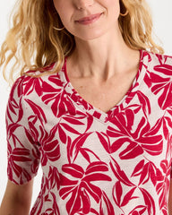 Cherry Lush Printed Cotton Slub V-Neck Tee