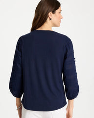 Passport Blue Pintuck Puff Sleeve Tee