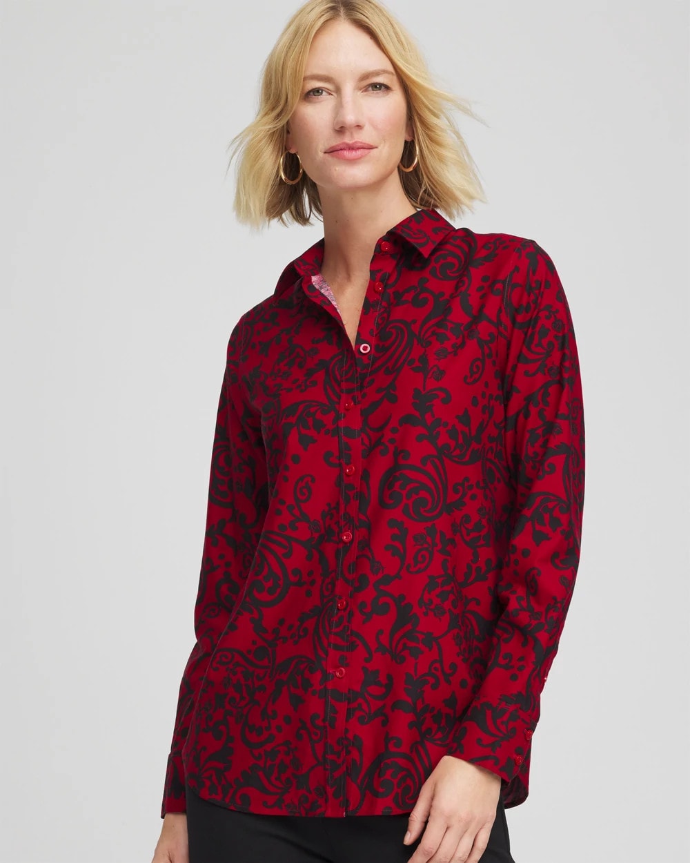 Carmine Red No Iron™ Vinstra Scrolls Shirt