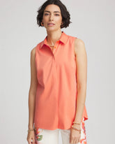 Sunset Peach No Iron™ Sleeveless Sateen-Stretch Shirt