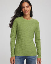 Green Fig Button Shoulder Crewneck Pullover