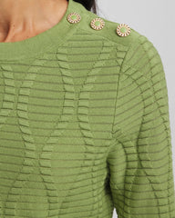 Green Fig Button Shoulder Crewneck Pullover