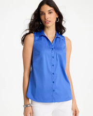Amparo Blue Cotton-Blend Classic Sleeveless Shirt