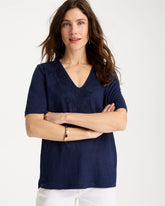 Passport Blue Flora Lace V-Neck Tee