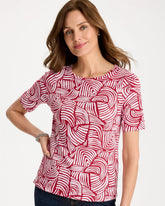 Cherry Lush Geo Pima Elbow Sleeve Tee