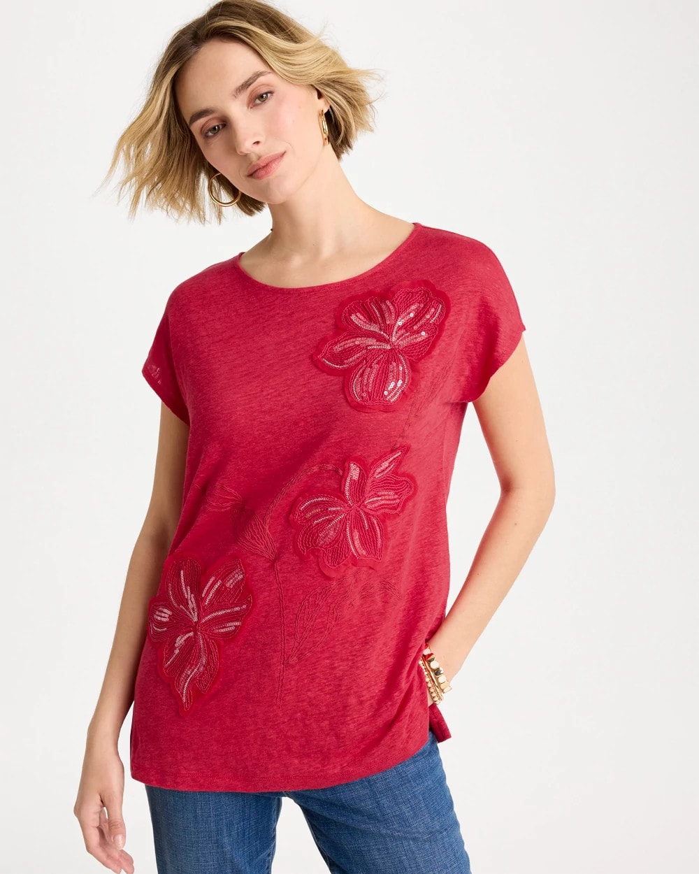 Cherry Lush Linen Embellished Sequin Tunic