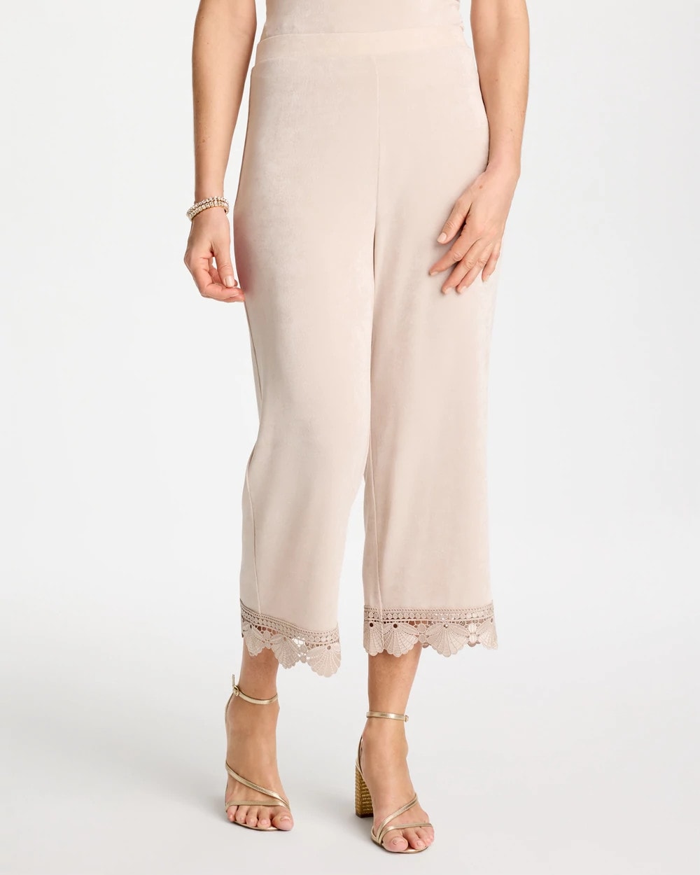 Smokey Taupe Travelers™ Lace Trim Cropped Pants