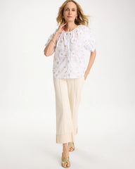 Alabaster Cotton Metallic Applique Embroidered Top