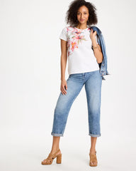 Calypso Coral Cotton Stretch Ethereal Floral Cap Sleeve Tee