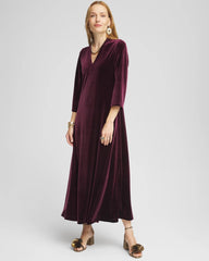 Deep Raisin V-Neck Velour Midi Dress