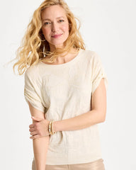 Natural Cream Floral Jacquard Dolman Pullover Sweater