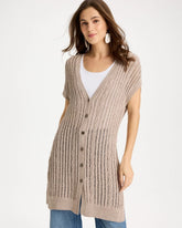 Smokey Taupe Faucet V-Neck Long Cardigan Vest