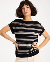 Black Striped Mesh Stitch Pullover Sweater