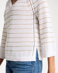 Alabaster Metallic Striped Pullover Sweater