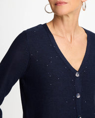 Passport Blue Stitchy Sequin V-Neck Cardigan