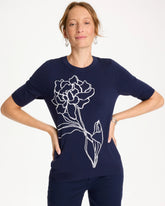 Passport Blue Ella Short-Sleeve Floral Sweater