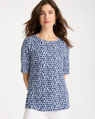 Passport Blue Cotton Slub Printed Tee