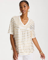 Alabaster Striped Cotton Slub V-Neck Tee