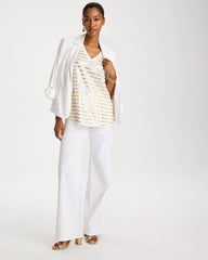 Alabaster Striped Cotton Slub V-Neck Tee