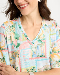 Bondi Blue Limoni Dolci Cotton Slub V-Neck Tee