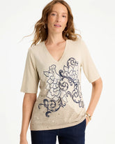 Topaz Smoke Knit Sequin Elbow Tee