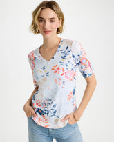 Calypso Coral Pima Floral Elbow Sleeve Tee