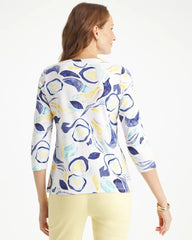 Passport Blue Abstract Pima 3/4 Sleeve Tee