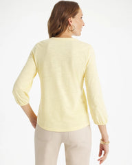 Golden Haze Puff Sleeve Cotton Slub Henley Tee